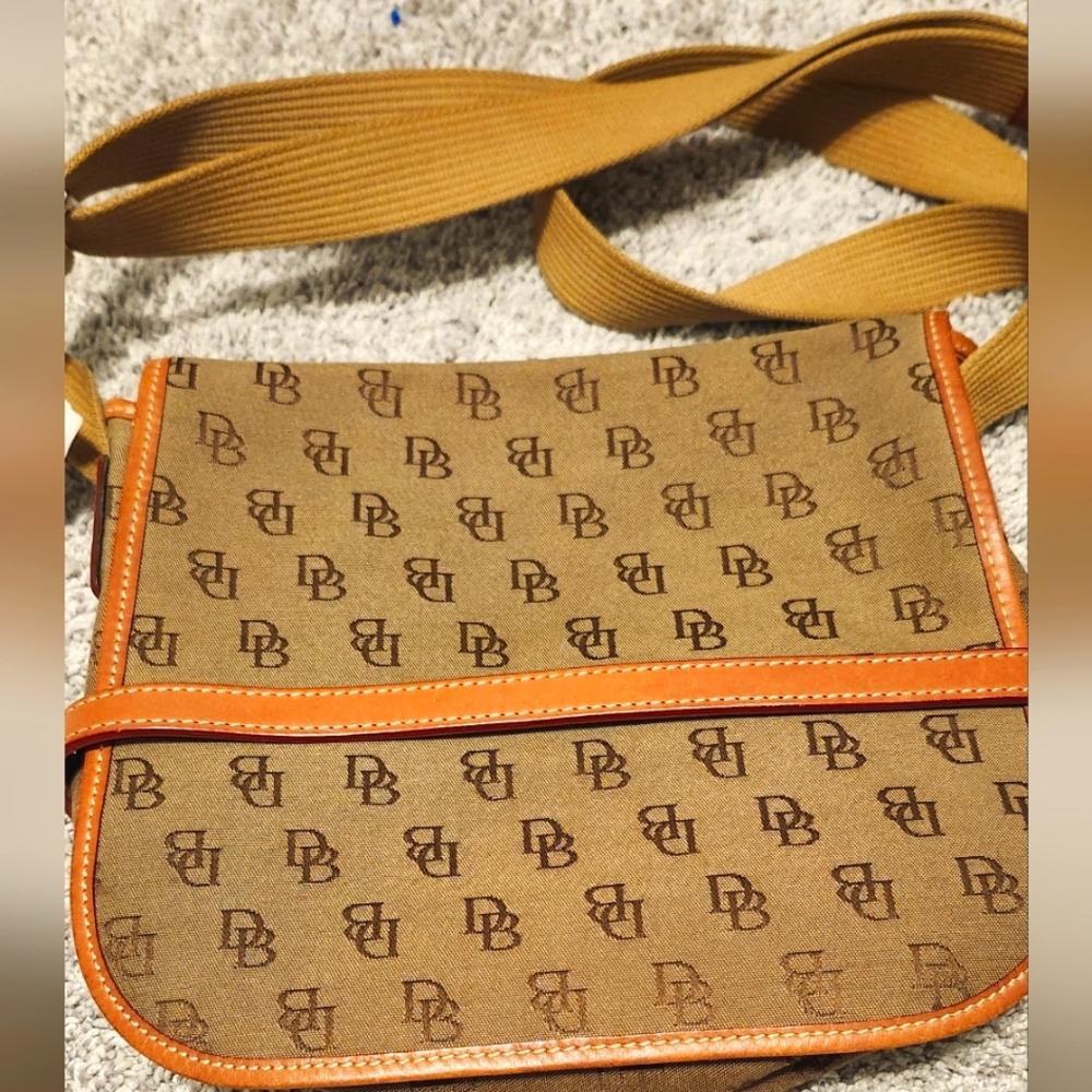Dooney & Bourke Tan Brown Crossbody with Orange Trim